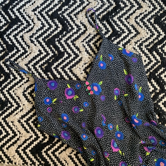 Vintage 200s Y2K Silky Floral Polka Dot Romper - Picture 1 of 12